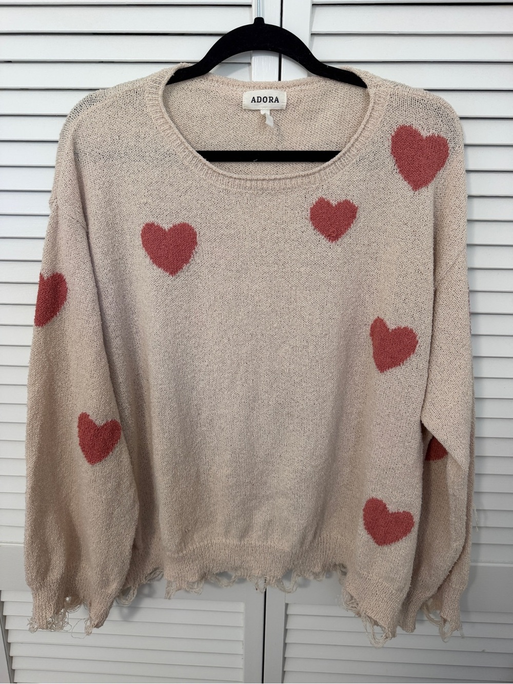 ADORA Cream Sweater with Red Heart Accents Size L
